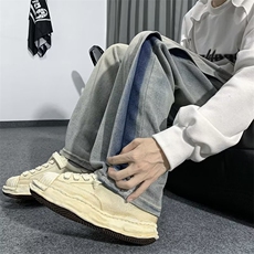 vibe风高街美式阔腿裤子男ins潮牌欧美街头复古牛仔裤N1381-P45，男装牛仔裤，星座1008-1
