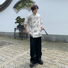 数据款现货风新款24夏季竹叶提花短袖上衣CS35-P65控88，男装T恤，电商A021