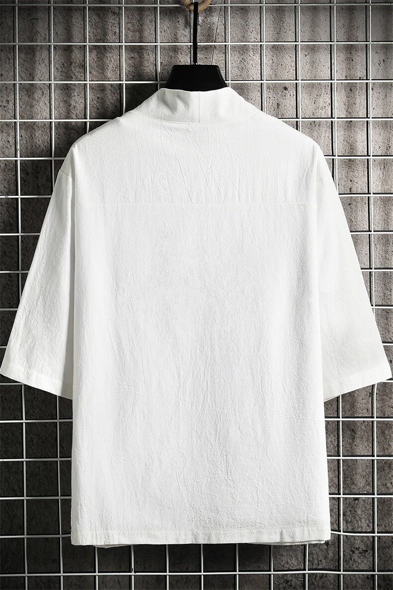HF59099-P40风汉服男开衫外套七分袖道袍网格挂拍,男装民族服装,电商A040A