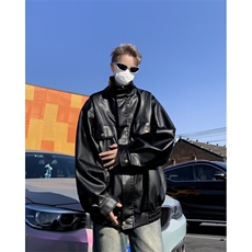 DW247-P85美式复古街头百搭质感黑色机车皮衣男士季短款外套潮，男装夹克，星座603-2
