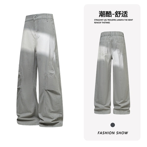 B221 美式ins高街斜切宽松休闲洗褪弯刀牛仔裤 LK26619-特P50控88图片