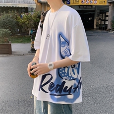 夏上新青少年港风纯棉短袖T恤潮时尚印花圆领半袖男女T7209-P45，男装T恤，电商A441-1