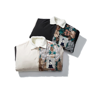 1日系白底刺绣拼接翻领棉衣男羊羔毛棉衣男外套男8723P110控148图片