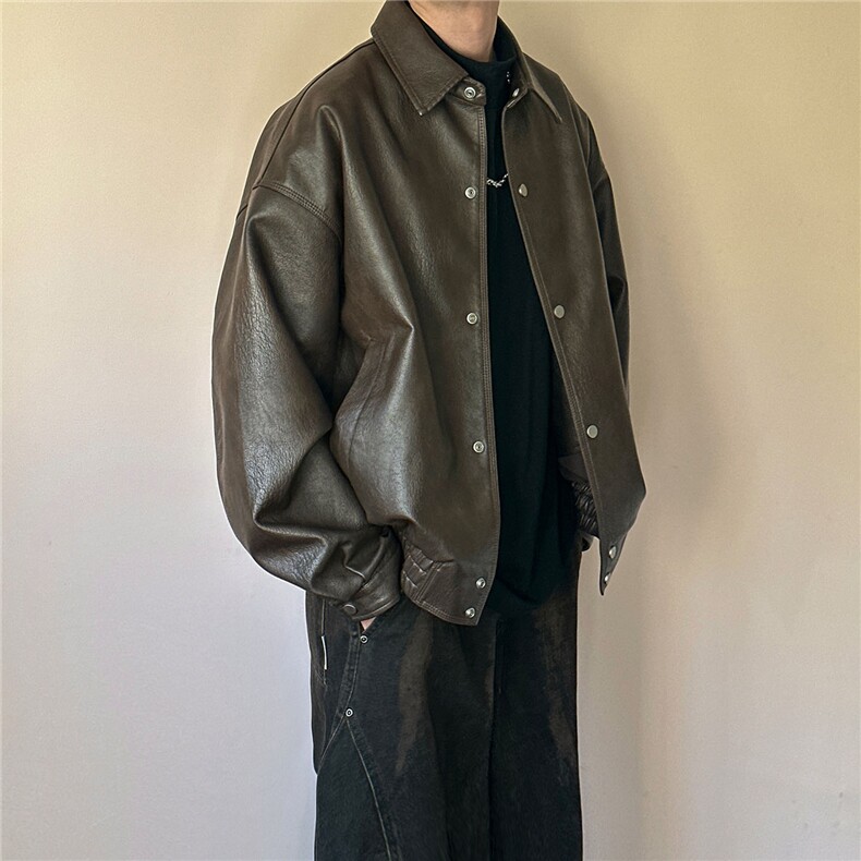 现货皮夹克外套男款潮牌宽松PU皮衣A351-AP2653-P110控178,男装夹克,电商A351