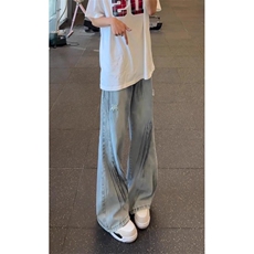 AK2083-P46美式高街vibe宽松直筒修身百搭牛仔裤，女装休闲裤，星座617A-2