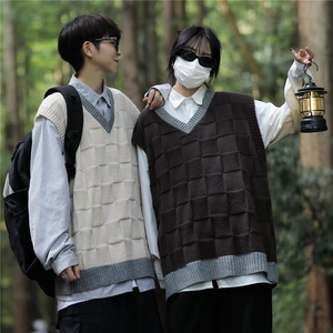 ER5936-P40 日系学院风针织衫马甲男春秋宽松V领毛衣背心针织坎肩图片