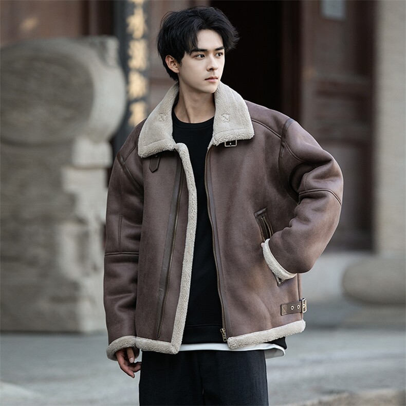 皮毛一体2025皮夹克棉服男装冬季加厚羊羔绒外套棉衣1202p238,男装夹克,电商A016