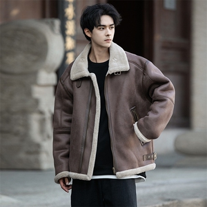 皮毛一体2025皮夹克棉服男装冬季加厚羊羔绒外套棉衣1202p238图片