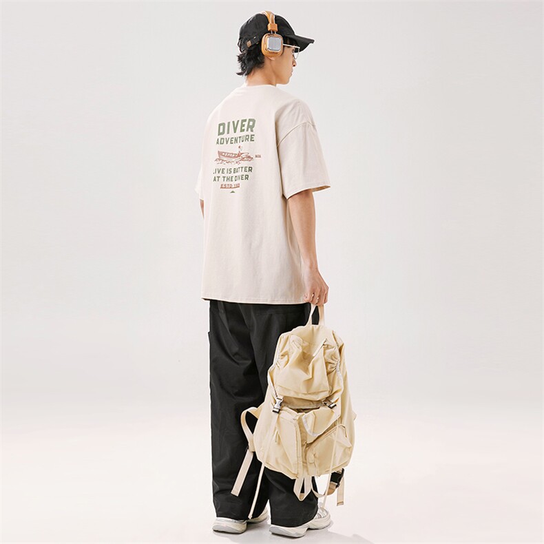 2024夏季新款男装日系潮牌纯棉印花圆领宽松短袖休闲T恤T906-F43图片