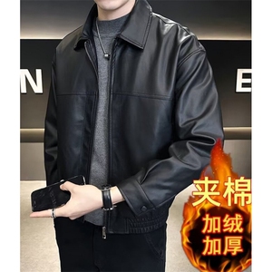 加绒皮夹克男秋冬修身高级感痞帅加厚机车复古皮衣男外套 MX5006图片