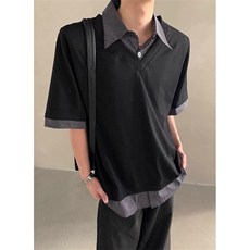 夏季小众高级感假两件设计短袖T恤男翻领痞帅POLO衫潮T0015，男装Polo衫，星座1116A（原606A-3）