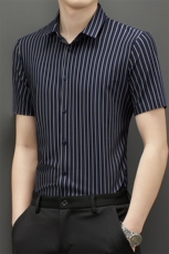 新款男士休闲条纹时尚免烫短袖衬衫商务上衣修身男装CK8602-P78，男装衬衫，星座1105-3