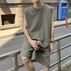 TZ135-P35美式无袖背心冰丝五分裤套装，男装休闲套装，星座1501-1
