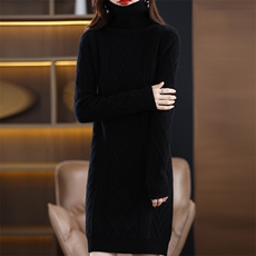 2025年秋季新款百搭女士菱形半高长袖裙，女装羊毛衫，春贝羊绒
