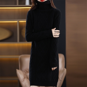 2025年秋季新款百搭女士菱形半高长袖裙图片