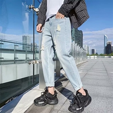 破洞牛仔裤男夏季薄款直筒宽松修身九分休闲男士裤子N650，男装牛仔裤，星座1116A-1（原606A）