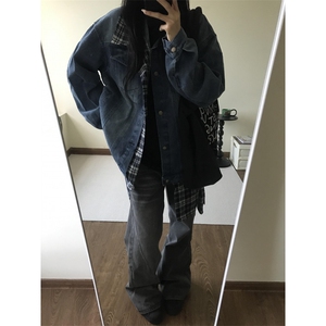 【有货】假两件牛仔外套男春秋格子衬衫拼接工装夹克JK8624CC-P85图片