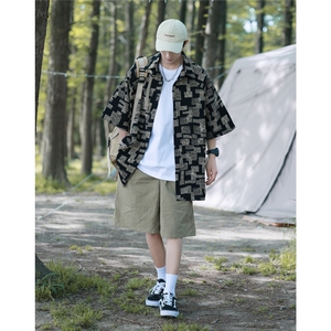 港风冰丝短袖衬衣男大码M-5XL情侣潮短袖衬衫男DCS8711P35控49图片