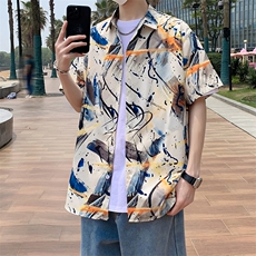 花衬衫男短袖夏季痞帅休闲上衣服外套夏威夷大码衬衣（控58）P40，男装衬衫，电商A012