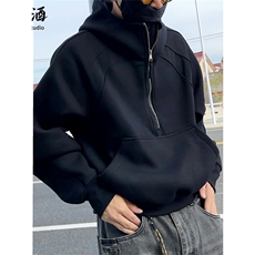连帽卫衣男潮牌ins纯色上衣服春秋冬季帽衫情侣宽松纯黑外套，男装针织衫/毛衣，四季星座505