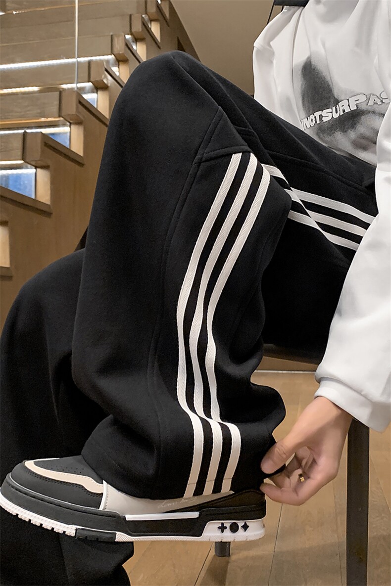 主推卫裤条纹潮秋冬宽松直筒运动裤男X416b-1-KL910-P50限78,男装休闲裤,星座416B-1