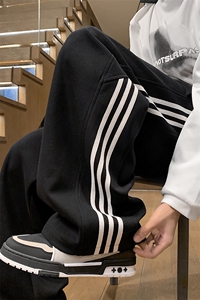 主推 卫裤条纹潮秋冬宽松直筒运动裤男X416b-1-KL910-P50限78图片