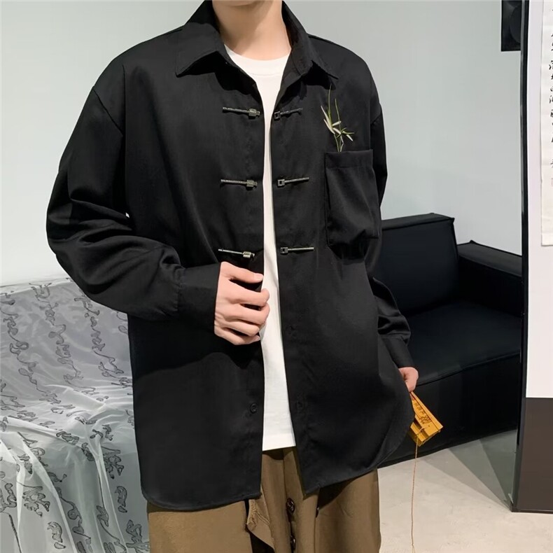 新中式风设计衬衣男刺绣长袖衬衫宽松痞帅唐装1001-1-zs02-P45,男装衬衫,星座1001-1