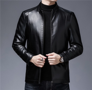 2021男士皮衣外套男立领加绒保暖秋季中年休闲皮夹克ZL8858-170图片