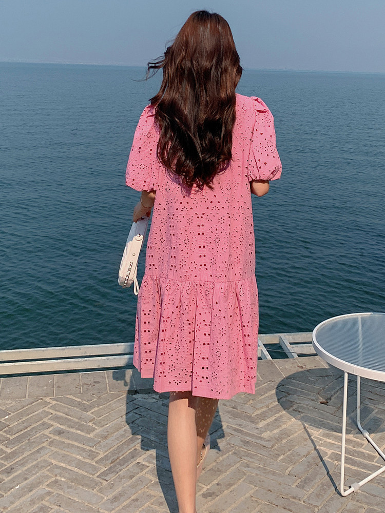 今年流行小个子白色连衣裙夏季女2025新款法式茶歇镂空中长款裙子,女装连衣裙,浙宝192（原082）