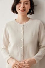 圆领羊绒开衫女亲肤baby山羊绒针织毛衣外套秋冬纯色保暖显瘦上衣，女装羊绒衫，蒂暖羊绒
