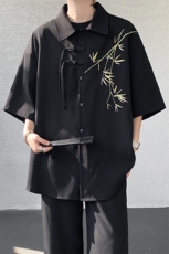 新中式短袖衬衫大码8XL-M风竹子刺绣冰丝唐装盘扣衬衣DC5007P48，男装T恤，电商B238