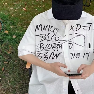 F248-P35 2024夏季新款潮牌短袖衬衫男痞帅宽松休闲衬衣外套 现货图片