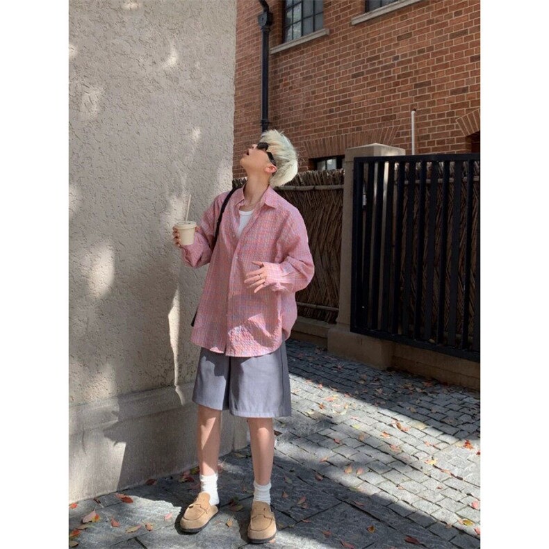 网络图现货粉色长袖衬衫男士夏季潮流百搭新款衬衣RC191-P50,男装衬衫,星座1005-4