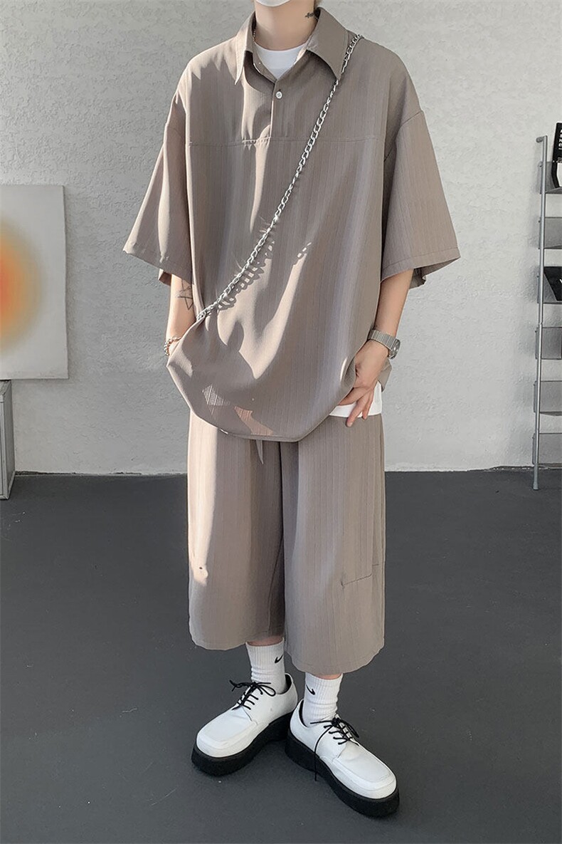 TZ778-特P55控98夏季冰丝七分裤短袖衬衫大码T恤套装,男装牛仔裤,电商A059