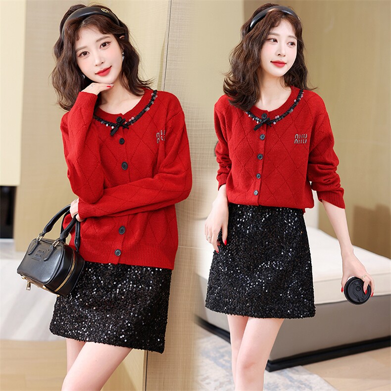 《现货新品》立体修身气质优雅可爱学院风开衫两件套套裙，女装套装/套裙，歌伊格美