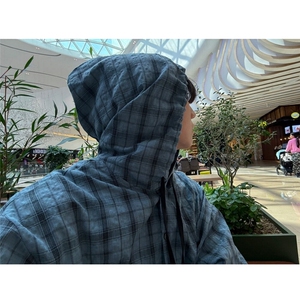 长袖连帽格子衬衫男女款春复古格纹休闲慵懒情侣衬衣特价35图片