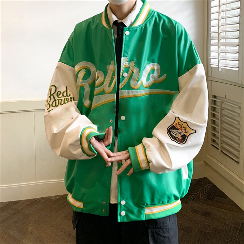 特批60春秋款pu皮拼色男士棒球领刺绣外套机动皮夹克潮PJ222,男装夹克,电商B370