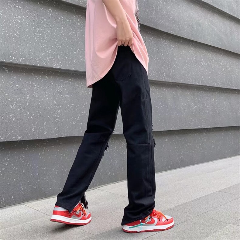 夏季膝盖破洞牛仔裤男直筒ins高街潮牌乞丐痞帅宽松裤子DN14-p40,男装牛仔裤,星座1008-2