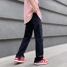 夏季膝盖破洞牛仔裤男直筒ins高街潮牌乞丐痞帅宽松裤子DN14-p40，男装牛仔裤，星座1008-2