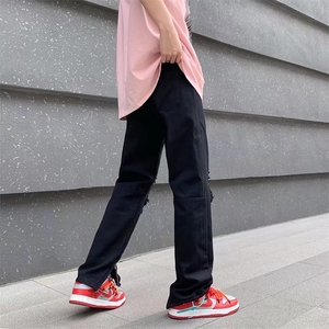 夏季膝盖破洞牛仔裤男直筒ins高街潮牌乞丐痞帅宽松裤子DN14-p40图片