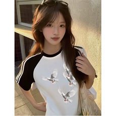 抖音得物品质二开240克宽松纯棉美式潮牌插肩三杠织带短袖T恤，男装T恤，电商A486