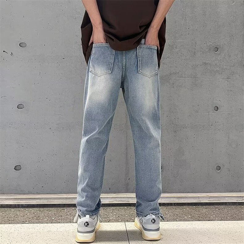 美式vibe裤子高街水洗牛仔裤男设计感小众拉链裤N750P48,男装牛仔裤,星座1116-2