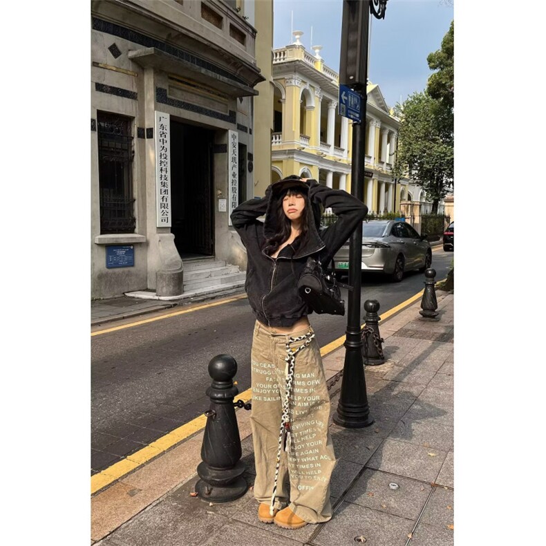 美式复古字母印花水洗做旧高街微喇牛仔裤男女直筒裤子,男装牛仔裤,四季星座505