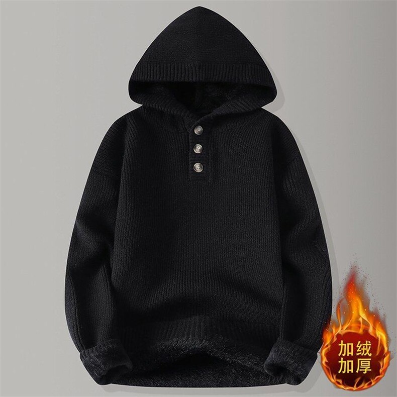 257020JR-P75连帽毛衣男秋冬新款加绒加厚保暖宽松打底针织衫,男装T恤,电商D310B