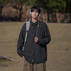 春秋日系复古条纹衬衫男女宽松潮流休闲衬衣DX807P45控79，男装衬衫，电商B413-1