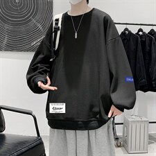 华夫格卫衣圆领卫衣男大码长袖t恤男外套HW76062-P30加绒款-P40，男装卫衣，电商A040