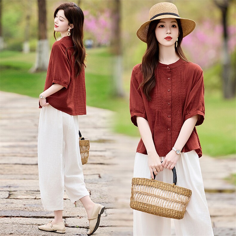 2026年夏季老钱风休闲舒适通勤棉麻套装，女装套装/套裙，魅丽静蓝