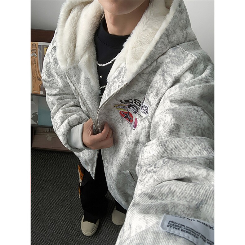 加绒加厚冬款男女连帽棉衣扎染迷彩印花保暖棉袄外套MY1036 P155图片