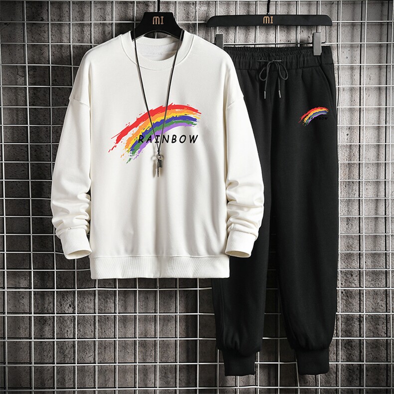 TY7064-P75 圆领卫衣套装男运动套装两件套长袖运动服 网格挂拍图片