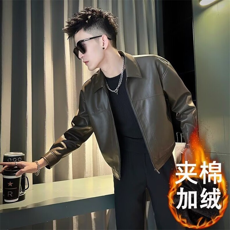 加绒皮衣男士冬季外套个性皮夹克ins潮牌痞帅休闲上衣,男装夹克,星座410-7
